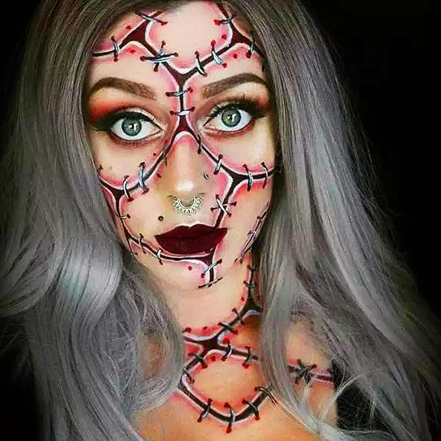 MEICOLY Liquid Latex Face Body Paint 2.1 Oz,Halloween Fake Blood Scar Wound Makeup,Subtle Wrinkle Special Effects Makeup Kit,with Coagulated Blood Gel(1.06Oz),Stipple Sponge,100pcs Cotton Swabs,Clear,