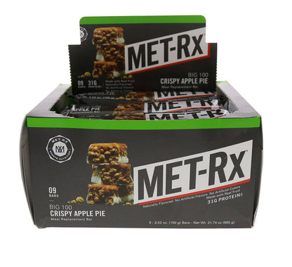 MET-Rx Big 100 Colossal Protein Bars, Crispy Apple Pie, Meal Replacement Bars, 9 Count