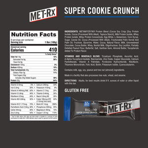 MET-Rx Big 100 Protein Bar, Meal Replacement Bar, 32g Protein, Super Cookie Crunch, 9 Bars, Pack of 1
