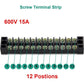 MILAPEAK 10pcs (5 Sets) 12 Positions Dual Row 600V 15A Screw Terminal Strip Blocks With Cover + 400V 15A 12 Positions Pre-Insulated Terminals Barrier Strip (Black And Red),
