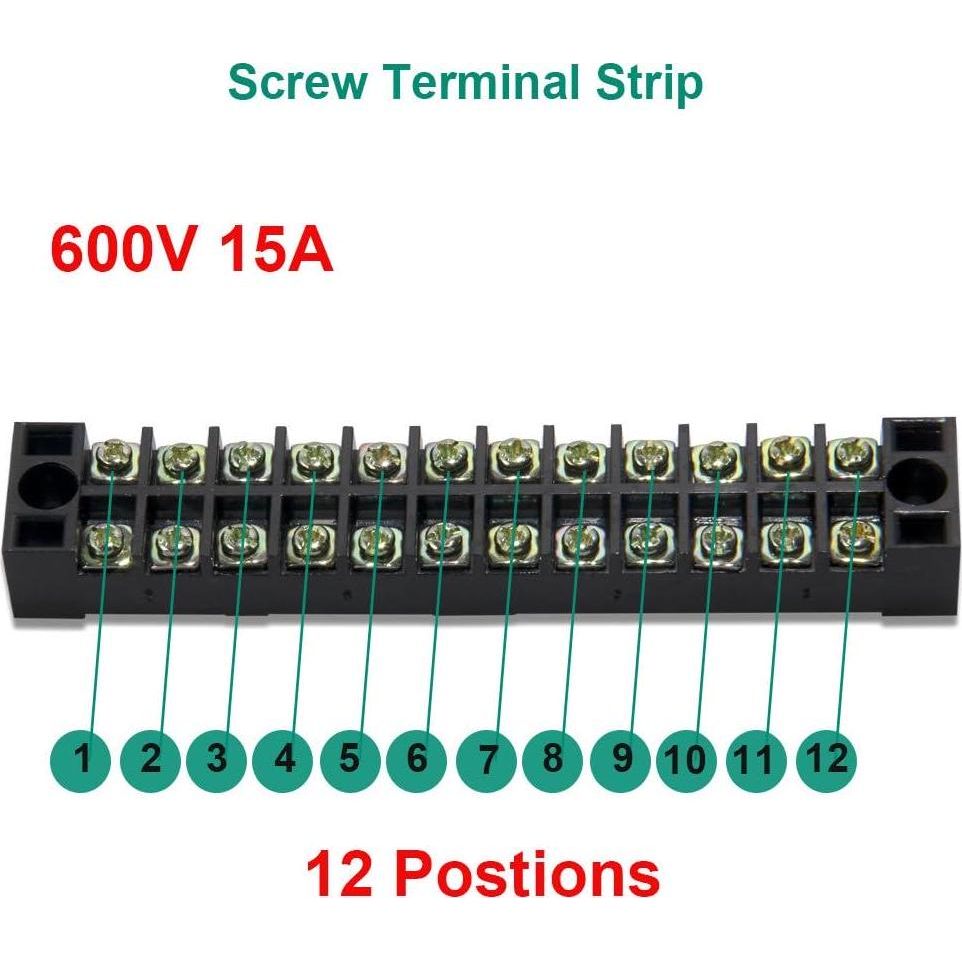 MILAPEAK 10pcs (5 Sets) 12 Positions Dual Row 600V 15A Screw Terminal Strip Blocks With Cover + 400V 15A 12 Positions Pre-Insulated Terminals Barrier Strip (Black And Red),