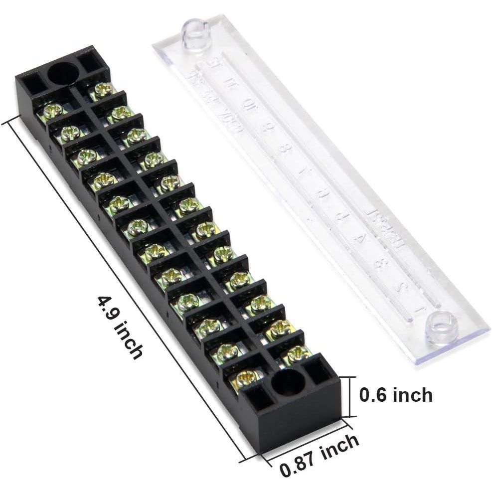 MILAPEAK 10pcs (5 Sets) 12 Positions Dual Row 600V 15A Screw Terminal Strip Blocks With Cover + 400V 15A 12 Positions Pre-Insulated Terminals Barrier Strip (Black And Red),
