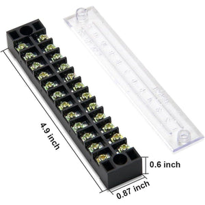MILAPEAK 10pcs (5 Sets) 12 Positions Dual Row 600V 15A Screw Terminal Strip Blocks With Cover + 400V 15A 12 Positions Pre-Insulated Terminals Barrier Strip (Black And Red),