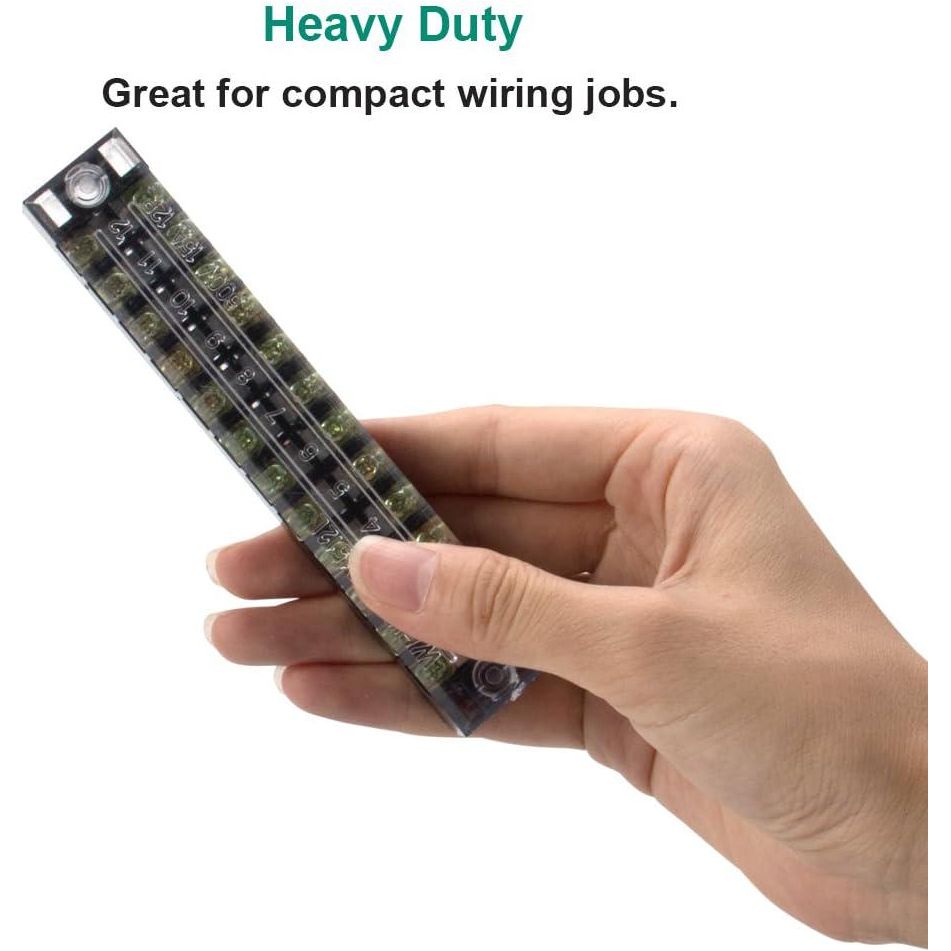 MILAPEAK 10pcs (5 Sets) 12 Positions Dual Row 600V 15A Screw Terminal Strip Blocks With Cover + 400V 15A 12 Positions Pre-Insulated Terminals Barrier Strip (Black And Red),