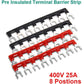 MILAPEAK 8pcs (4 Sets) 8 Positions Dual Row 600V 25A Screw Terminal Strip Blocks With Cover + 400V 25A 8 Positions Pre-Insulated Terminals Barrier Strip (Black And Red),