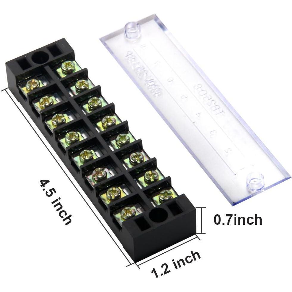 MILAPEAK 8pcs (4 Sets) 8 Positions Dual Row 600V 25A Screw Terminal Strip Blocks With Cover + 400V 25A 8 Positions Pre-Insulated Terminals Barrier Strip (Black And Red),