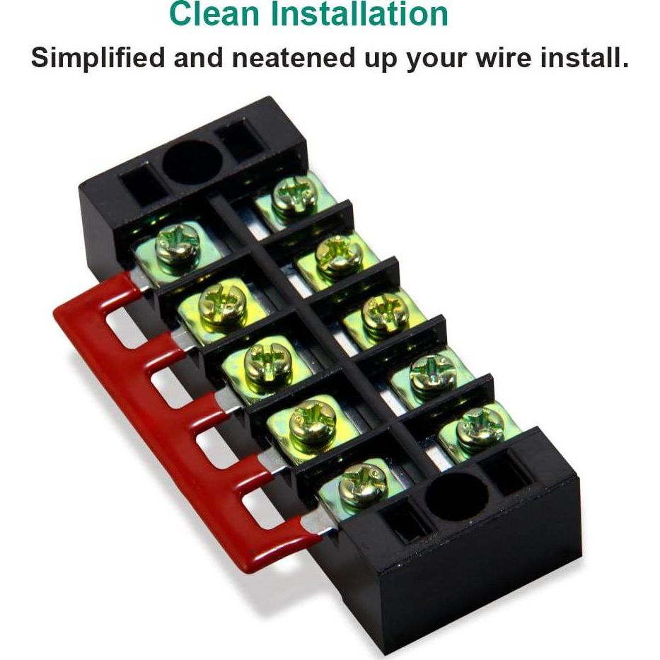 MILAPEAK Terminal Block And Strip - 10pcs (5 Sets) 5 Positions Dual Row 600V 25A Screw Terminal Strip Blocks With Cover + 400V 25A 5 Positions Pre-Insulated Terminals Barrier Strip (Black And Red),