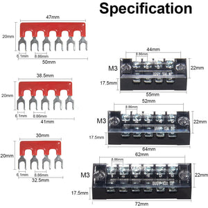 MILAPEAK Terminal Block And Strip - 6 Sets 4/5/6 Positions 600V 15A Dual Row Wire Screw Terminal Strip Block With Cover + 400V 15A Pre-Insulated Terminals Barrier Strips Jumpers (Black And Red),
