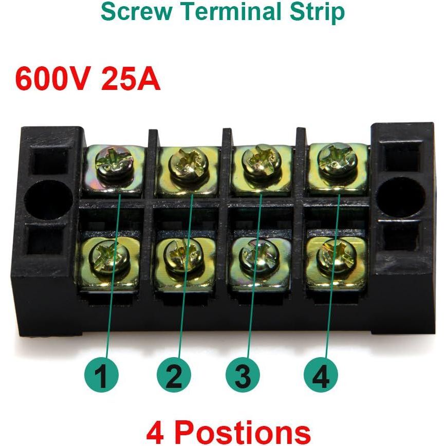 MILAPEAK Terminal Block And Strip - 12pcs (6 Sets) 4 Positions Dual Row 600V 25A Screw Terminal Strip Blocks With Cover + 400V 25A 4 Positions Pre-Insulated Terminals Barrier Strip Black And Red,
