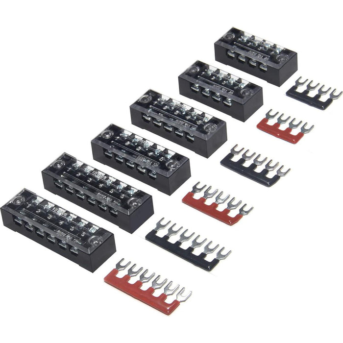 Milapeak Terminal Block and Strip, 6 Sets, 4-6 Positions, 600V, 15A, Pre-Insulated, Black and Red