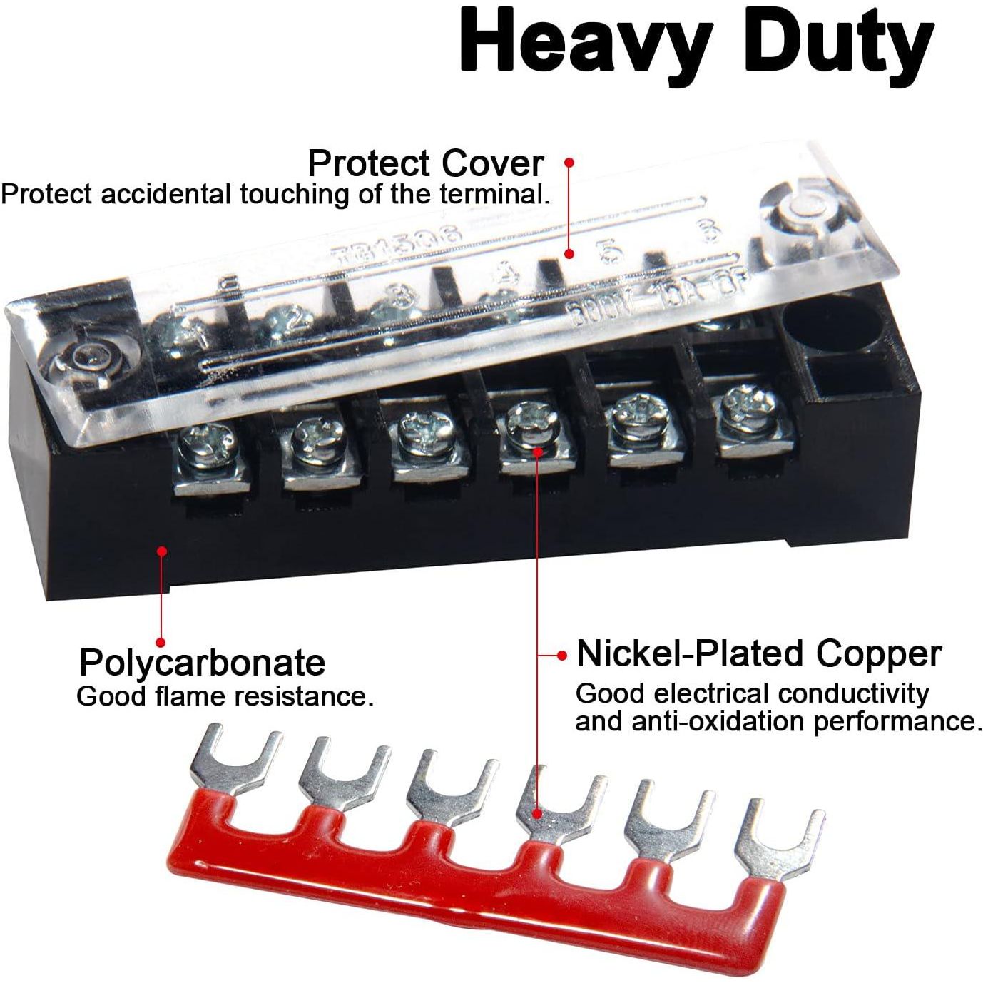 MILAPEAK Terminal Block And Strip - 6 Sets 4/5/6 Positions 600V 15A Dual Row Wire Screw Terminal Strip Block With Cover + 400V 15A Pre-Insulated Terminals Barrier Strips Jumpers (Black And Red),