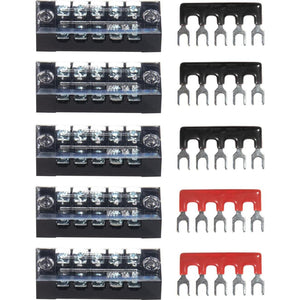 MILAPEAK Terminal Block And Strip - 10pcs (5 Sets) 5 Positions Dual Row 600V 15A Screw Terminal Strip Blocks With Cover + 400V 15A 5 Positions Pre-Insulated Terminals Barrier Strip (Black And Red),