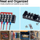 MILAPEAK Terminal Block And Strip - 6 Sets 8/10/12 Positions 600V 25A Dual Row Wire Screw Terminal Strip Block With Cover + 400V 25A Pre-Insulated Terminals Barrier Strips Jumpers (Black And Red),