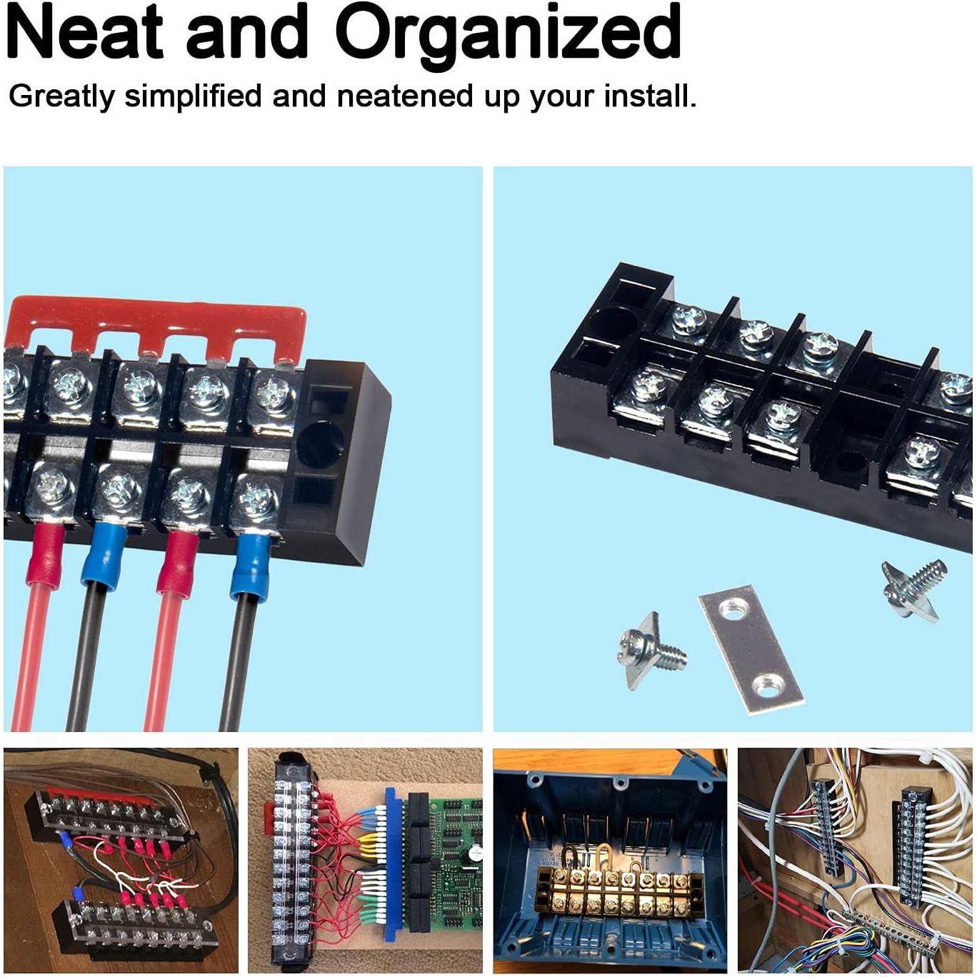 MILAPEAK Terminal Block And Strip - 6 Sets 8/10/12 Positions 600V 25A Dual Row Wire Screw Terminal Strip Block With Cover + 400V 25A Pre-Insulated Terminals Barrier Strips Jumpers (Black And Red),