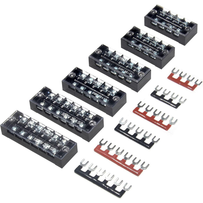 Milapeak Terminal Block, 6 Sets, 4-6 Positions, 600V, Pre-Insulated Dual Row Screw Terminal Strips, Black & Red