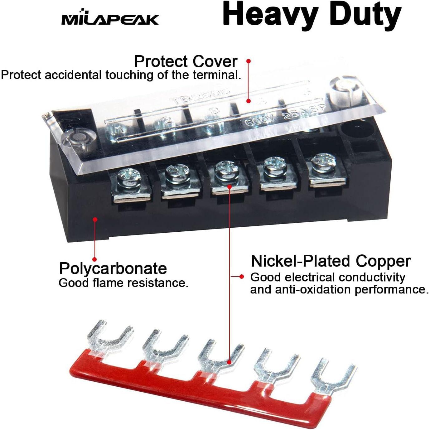 MILAPEAK Terminal Block And Strip - 6 Sets 4/5/6 Positions 600V 25A Dual Row Wire Screw Terminal Strip Block With Cover + 400V 25A Pre-Insulated Terminals Barrier Strips Jumpers (Black And Red),