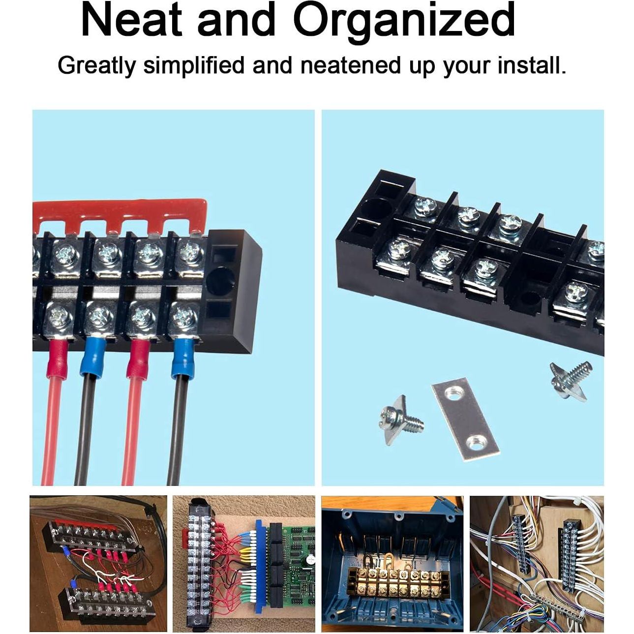 MILAPEAK Terminal Block And Strip - 10pcs (5 Sets) 5 Positions Dual Row 600V 15A Screw Terminal Strip Blocks With Cover + 400V 15A 5 Positions Pre-Insulated Terminals Barrier Strip (Black And Red),