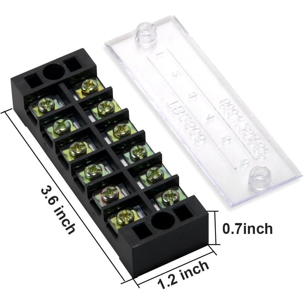 MILAPEAK Terminal Block And Strip - 5pcs 6 Positions 600V 25A Dual Row Screw Terminals Strip With Cover+5pcs Pre-Insulated Barrier Jumper Strips Black And Red + Spade Fork Wire Connectors,