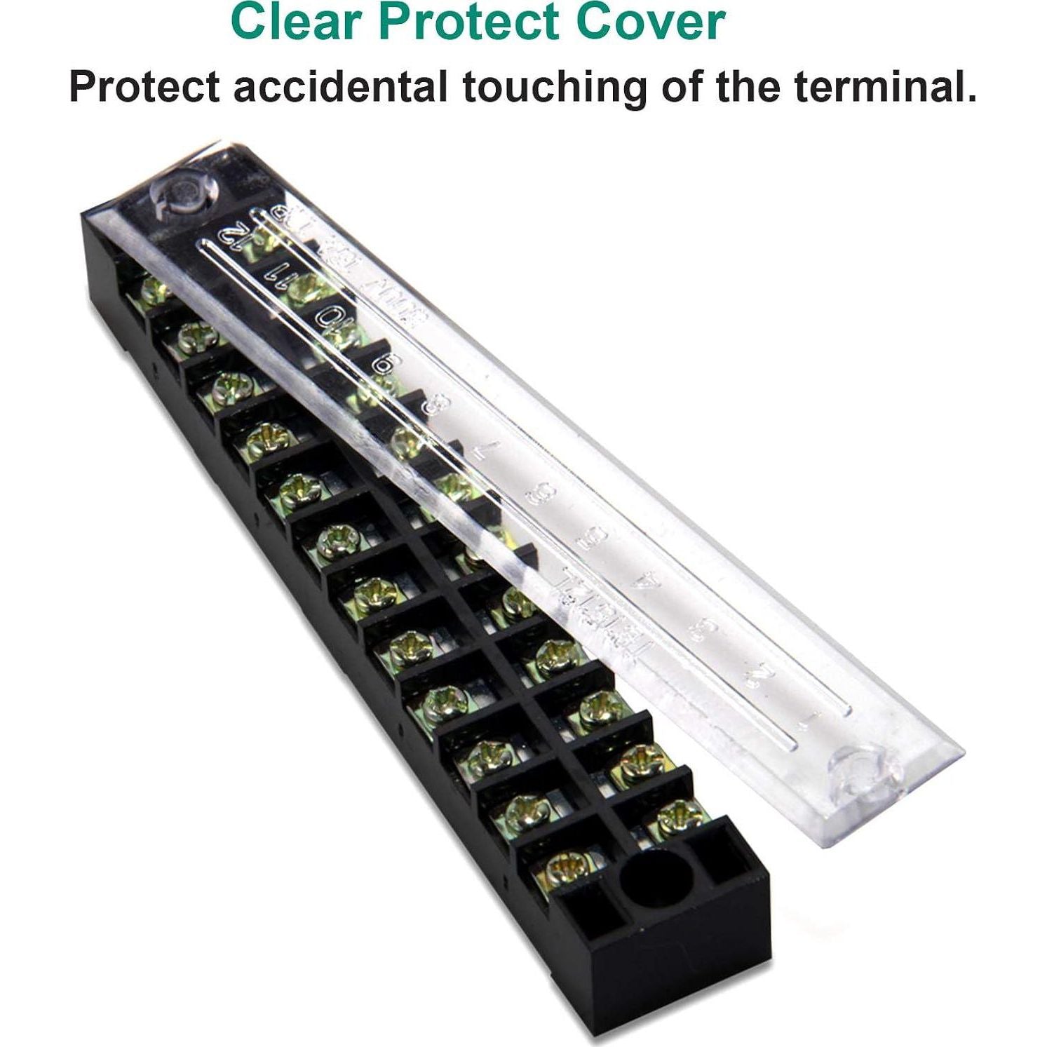 MILAPEAK Terminal Block And Strip - 5pcs 12 Positions 600V 15A Dual Row Screw Terminal Strip With Cover + 10pcs 400V 15A 12 Positions Pre-Insulated Terminal Barrier Jumper Strips Black And Red,