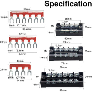 MILAPEAK Terminal Block And Strip - 6 Sets 4/5/6 Positions 600V 25A Dual Row Wire Screw Terminal Strip Block With Cover + 400V 25A Pre-Insulated Terminals Barrier Strips Jumpers (Black And Red),