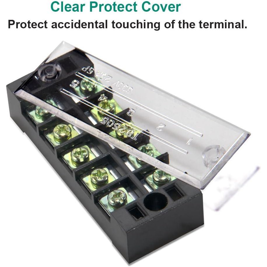 MILAPEAK Terminal Block And Strip - 10pcs (5 Sets) 5 Positions Dual Row 600V 25A Screw Terminal Strip Blocks With Cover + 400V 25A 5 Positions Pre-Insulated Terminals Barrier Strip (Black And Red),