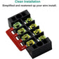 MILAPEAK Terminal Block And Strip - 12pcs (6 Sets) 4 Positions Dual Row 600V 25A Screw Terminal Strip Blocks With Cover + 400V 25A 4 Positions Pre-Insulated Terminals Barrier Strip Black And Red,
