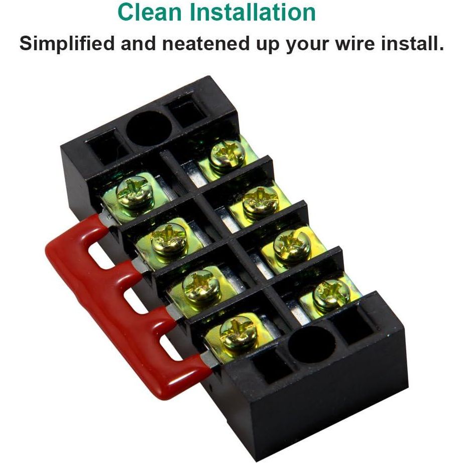 MILAPEAK Terminal Block And Strip - 12pcs (6 Sets) 4 Positions Dual Row 600V 25A Screw Terminal Strip Blocks With Cover + 400V 25A 4 Positions Pre-Insulated Terminals Barrier Strip Black And Red,