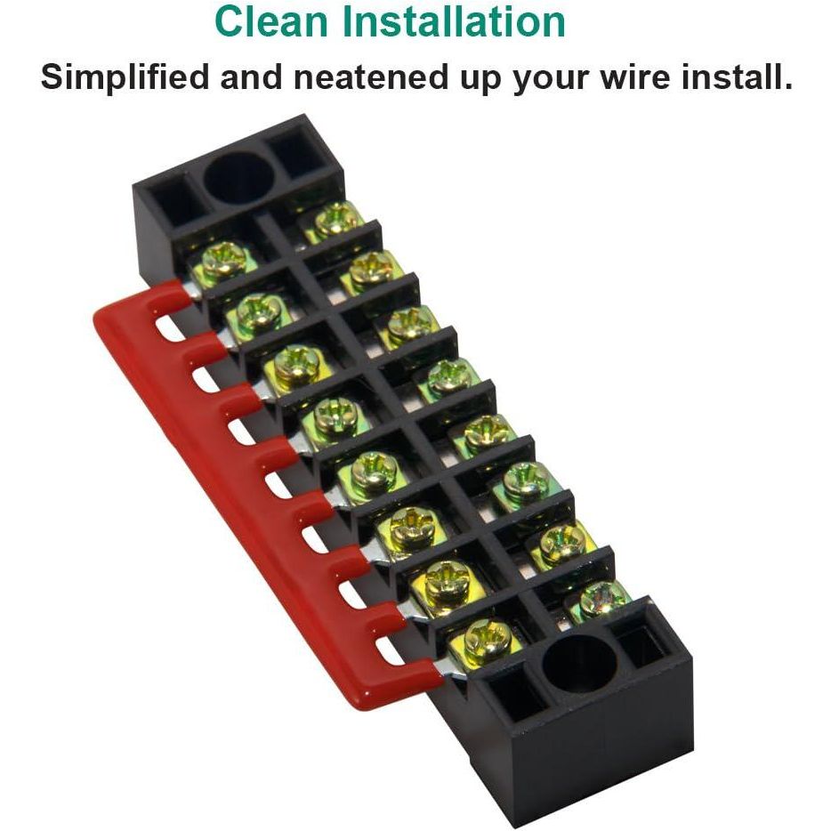 MILAPEAK Terminal Block And Strip - 12pcs (6 Sets) 8 Positions Dual Row 600V 15A Screw Terminal Strip Blocks With Cover + 400V 15A 8 Positions Pre-Insulated Terminals Barrier Strip (Black And Red),