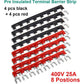 MILAPEAK Terminal Block And Strip - 4 Pcs 8 Positions 600V 25A Dual Row Screw Terminals Strip With Cover + 8 Pcs 400V 25A 8 Positions Pre-Insulated Terminal Barrier Jumper Strips Black And Red,