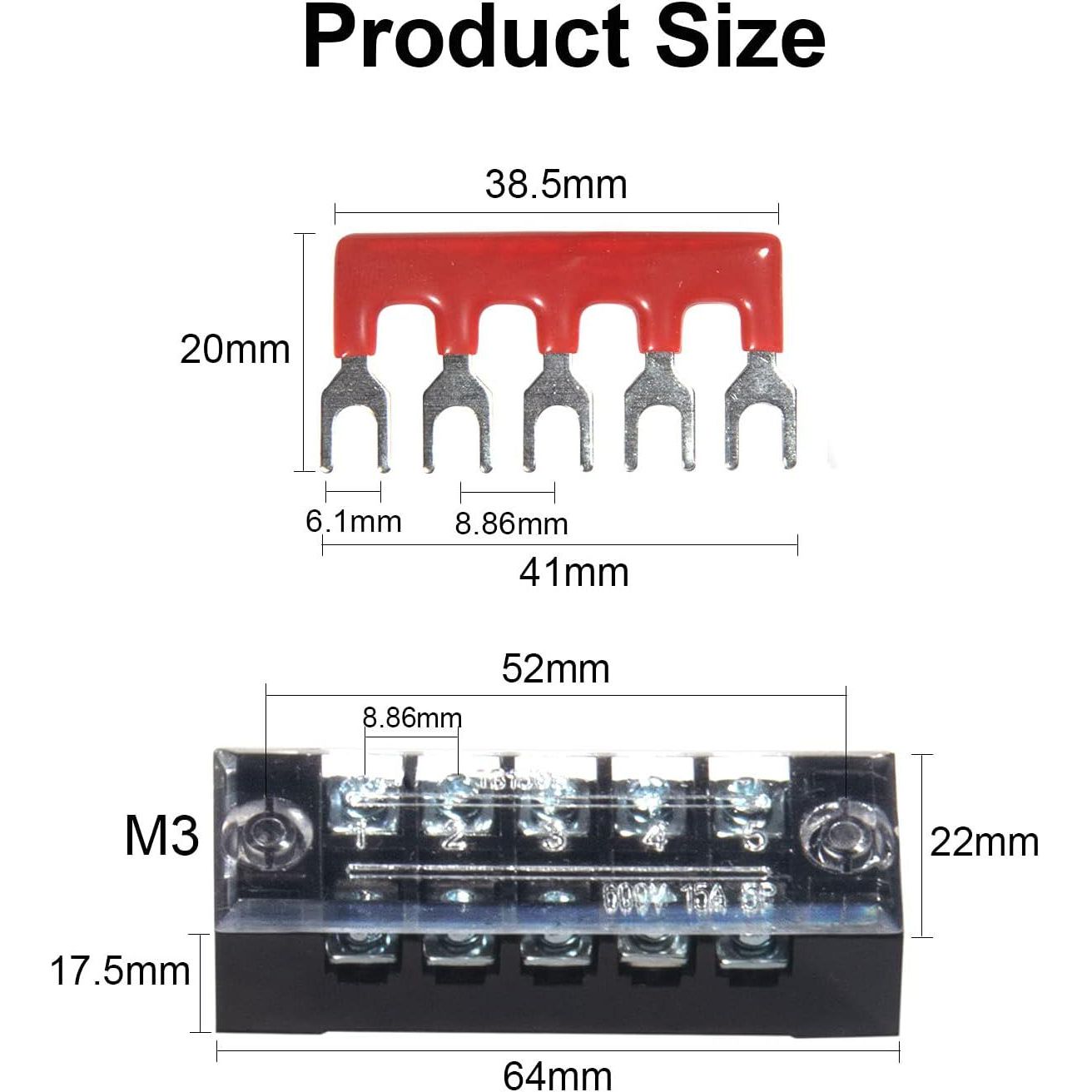 MILAPEAK Terminal Block And Strip - 10pcs (5 Sets) 5 Positions Dual Row 600V 15A Screw Terminal Strip Blocks With Cover + 400V 15A 5 Positions Pre-Insulated Terminals Barrier Strip (Black And Red),