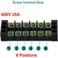 MILAPEAK Terminal Block And Strip - 5pcs 6 Positions 600V 25A Dual Row Screw Terminal Strip With Cover + 10pcs 400V 25A 6 Positions Pre-Insulated Terminal Barrier Jumper Strips Black And Red,