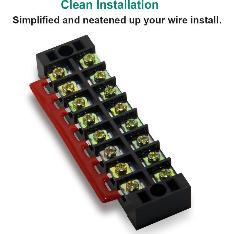 MILAPEAK Terminal Block And Strip - 4 Pcs 8 Positions 600V 25A Dual Row Screw Terminals Strip With Cover + 8 Pcs 400V 25A 8 Positions Pre-Insulated Terminal Barrier Jumper Strips Black And Red,