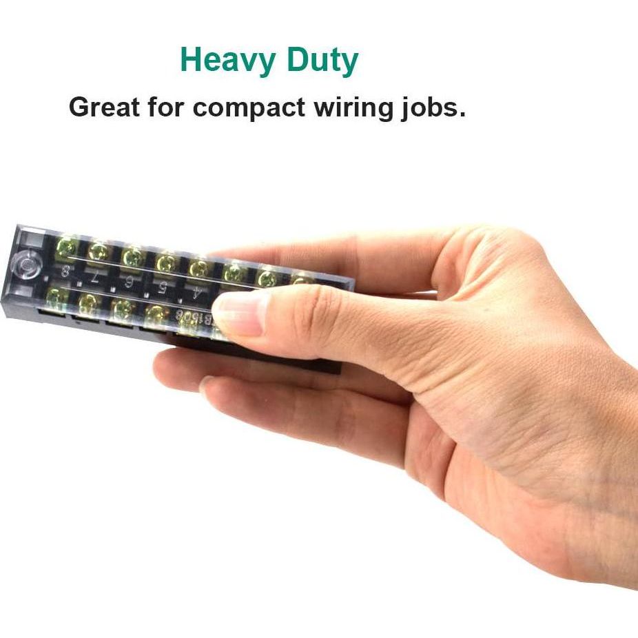 MILAPEAK Terminal Block And Strip - 12pcs (6 Sets) 8 Positions Dual Row 600V 15A Screw Terminal Strip Blocks With Cover + 400V 15A 8 Positions Pre-Insulated Terminals Barrier Strip (Black And Red),
