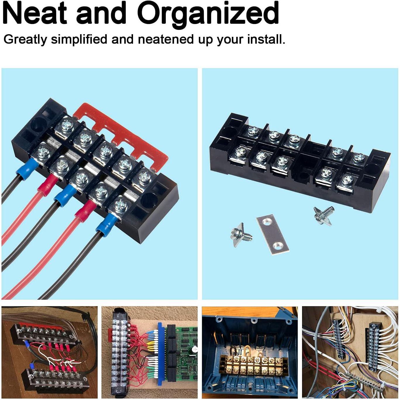 MILAPEAK Terminal Block And Strip - 6 Sets 4/5/6 Positions 600V 25A Dual Row Wire Screw Terminal Strip Block With Cover + 400V 25A Pre-Insulated Terminals Barrier Strips Jumpers (Black And Red),