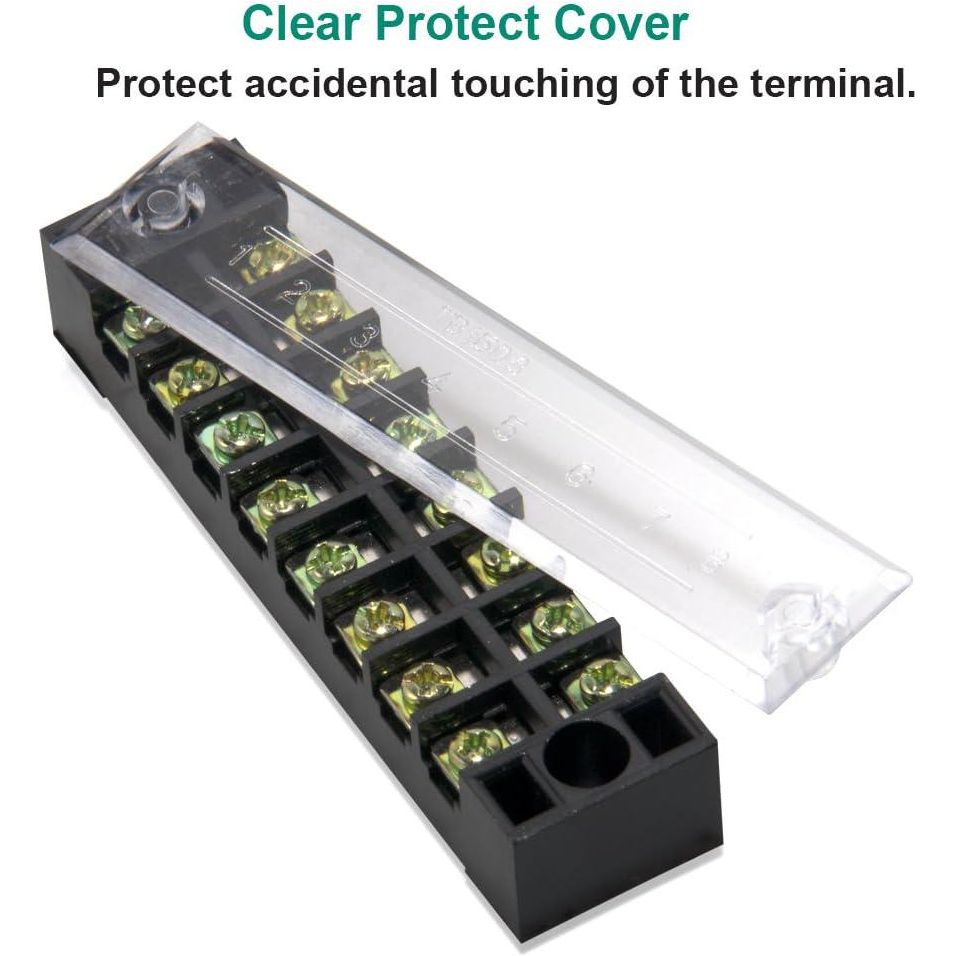 MILAPEAK Terminal Block And Strip - 12pcs (6 Sets) 8 Positions Dual Row 600V 15A Screw Terminal Strip Blocks With Cover + 400V 15A 8 Positions Pre-Insulated Terminals Barrier Strip (Black And Red),