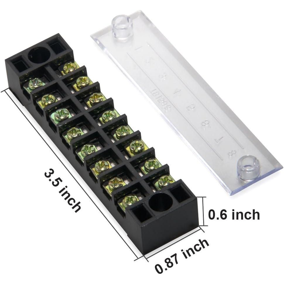 MILAPEAK Terminal Block And Strip - 12pcs (6 Sets) 8 Positions Dual Row 600V 15A Screw Terminal Strip Blocks With Cover + 400V 15A 8 Positions Pre-Insulated Terminals Barrier Strip (Black And Red),