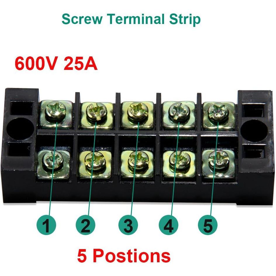 MILAPEAK Terminal Block And Strip - 10pcs (5 Sets) 5 Positions Dual Row 600V 25A Screw Terminal Strip Blocks With Cover + 400V 25A 5 Positions Pre-Insulated Terminals Barrier Strip (Black And Red),