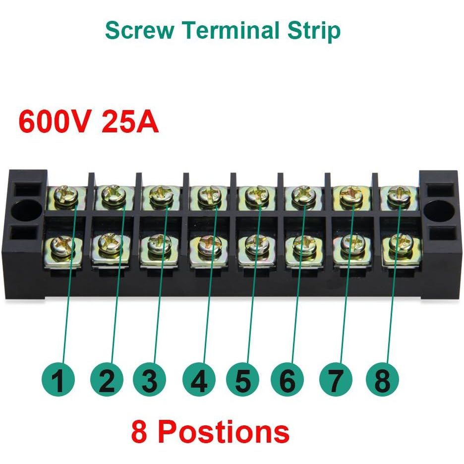MILAPEAK Terminal Block And Strip - 4 Pcs 8 Positions 600V 25A Dual Row Screw Terminals Strip With Cover + 8 Pcs 400V 25A 8 Positions Pre-Insulated Terminal Barrier Jumper Strips Black And Red,