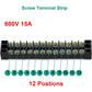 MILAPEAK Terminal Block And Strip - 5pcs 12 Positions 600V 15A Dual Row Screw Terminal Strip With Cover + 10pcs 400V 15A 12 Positions Pre-Insulated Terminal Barrier Jumper Strips Black And Red,