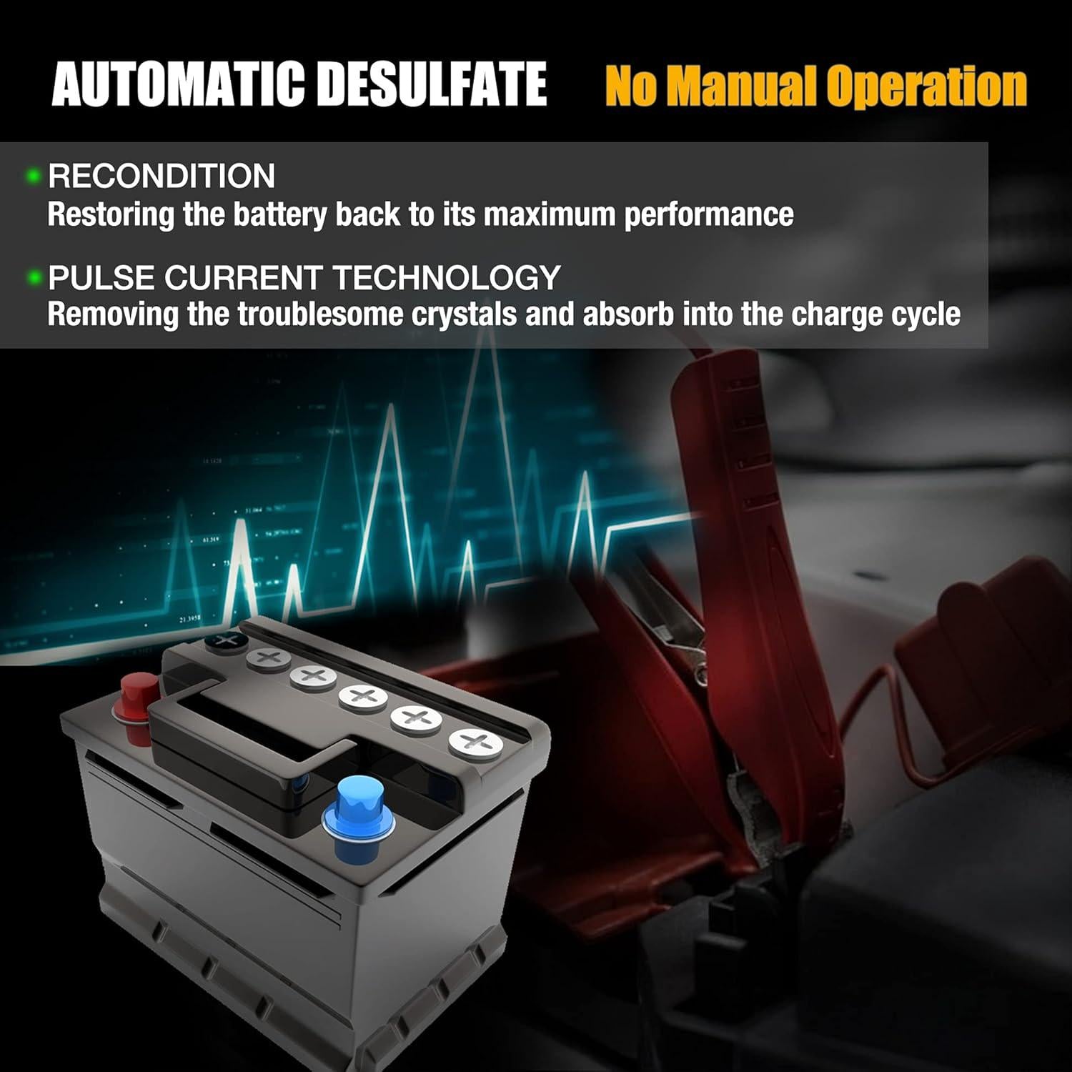 MOTOPOWER 12V 1000mA Automatic Charger - Battery Maintenance - Maintain Charger And Battery Desulfator With Timer Protection.,