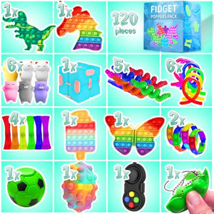 Mozaci 120 Pack Fidget Toys Sensory Set Party Favors for Kids Adults Classroom Autism Stress Relief Bulk
