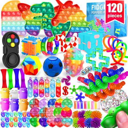 Mozaci 120 Pack Fidget Toys Sensory Set Party Favors for Kids Adults Classroom Autism Stress Relief Bulk