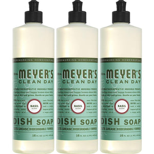Mrs Meyer’s Clean Day Liquid Dish Soap, Biodegradable Formula, Basil Scent, 16 Fl Oz, Pack of 3