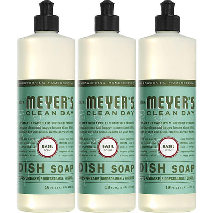 Mrs Meyer’s Clean Day Liquid Dish Soap, Biodegradable Formula, Basil Scent, 16 Fl Oz, Pack of 3