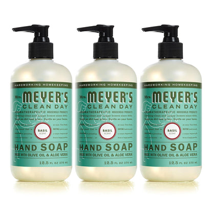 Mrs. Meyer's CLEAN DAY MRS. MEYER'S CLEAN DAY Hand Soap, Made With Essential Oils, Biodegradable Formula, Basil, 12.5 Fl. Oz - Pack Of 3