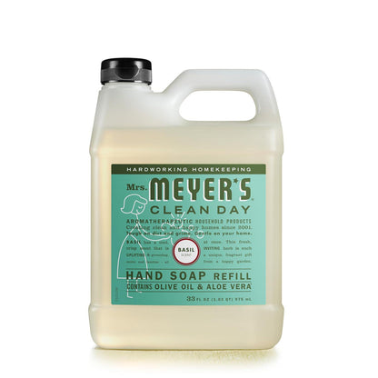 Mrs. Meyer's CLEAN DAY MRS. MEYER'S CLEAN DAY Hand Soap Refill, Made With Essential Oils, Biodegradable Formula, Basil, 33 Fl. Oz