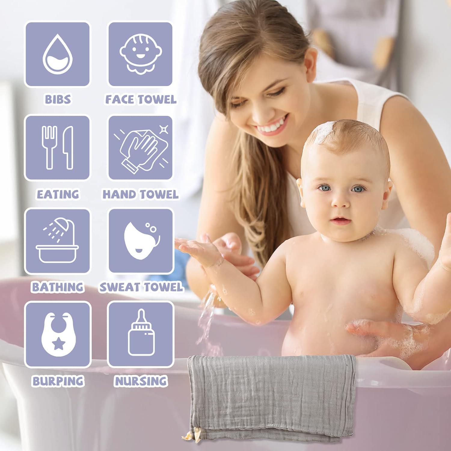 MUKIN Baby Washcloths - Soft Face Cloths For Newborn, Absorbent Bath Face Towels, Baby Wipes, Burp Cloths Or Face Towels, Baby Registry As Shower. Pack Of 6-12x12 Inches (Grey),