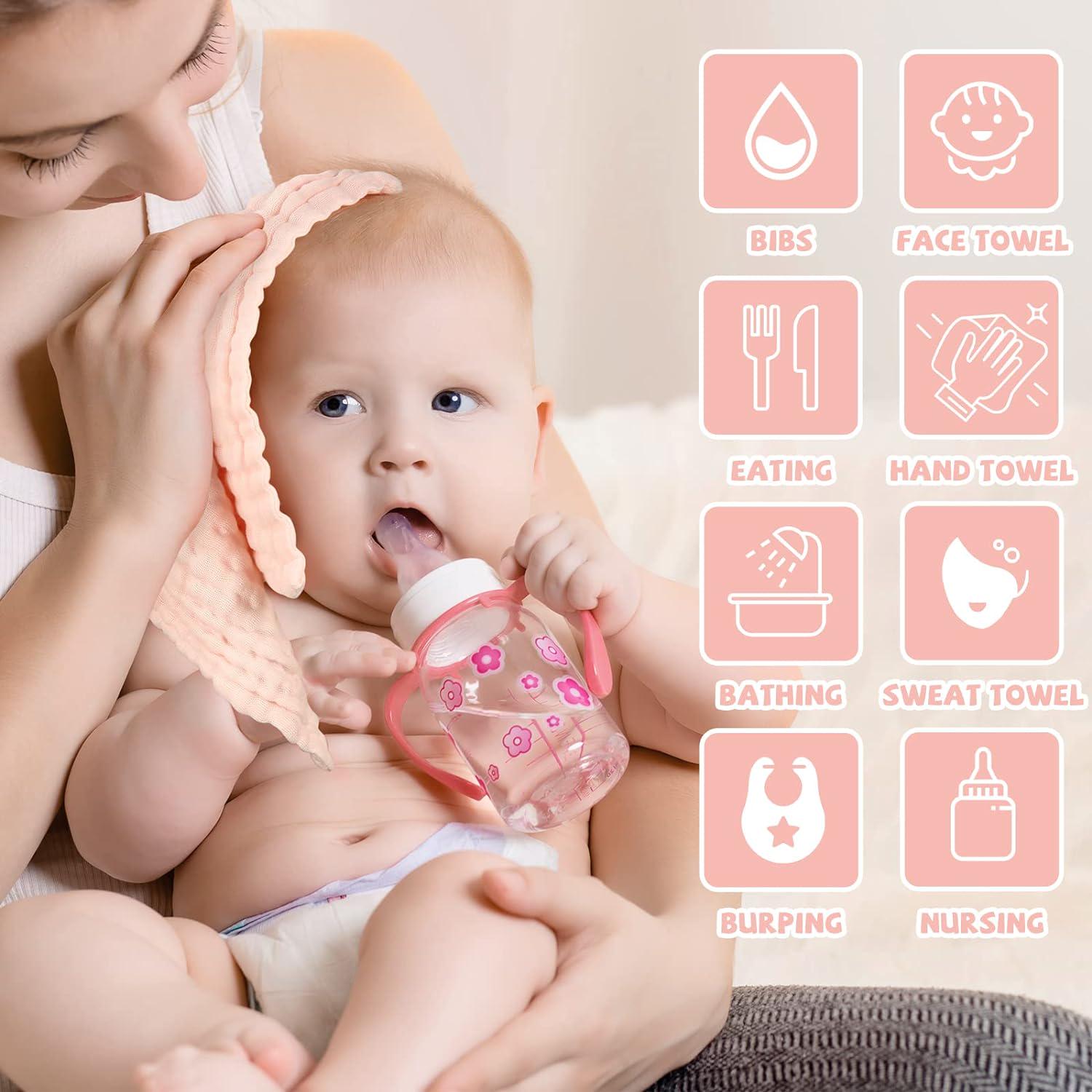 MUKIN Baby Washcloths And Burp Cloths, Soft Absorbent Towels For Newborns, 6 Pack, 12x12 Inches (Pink),