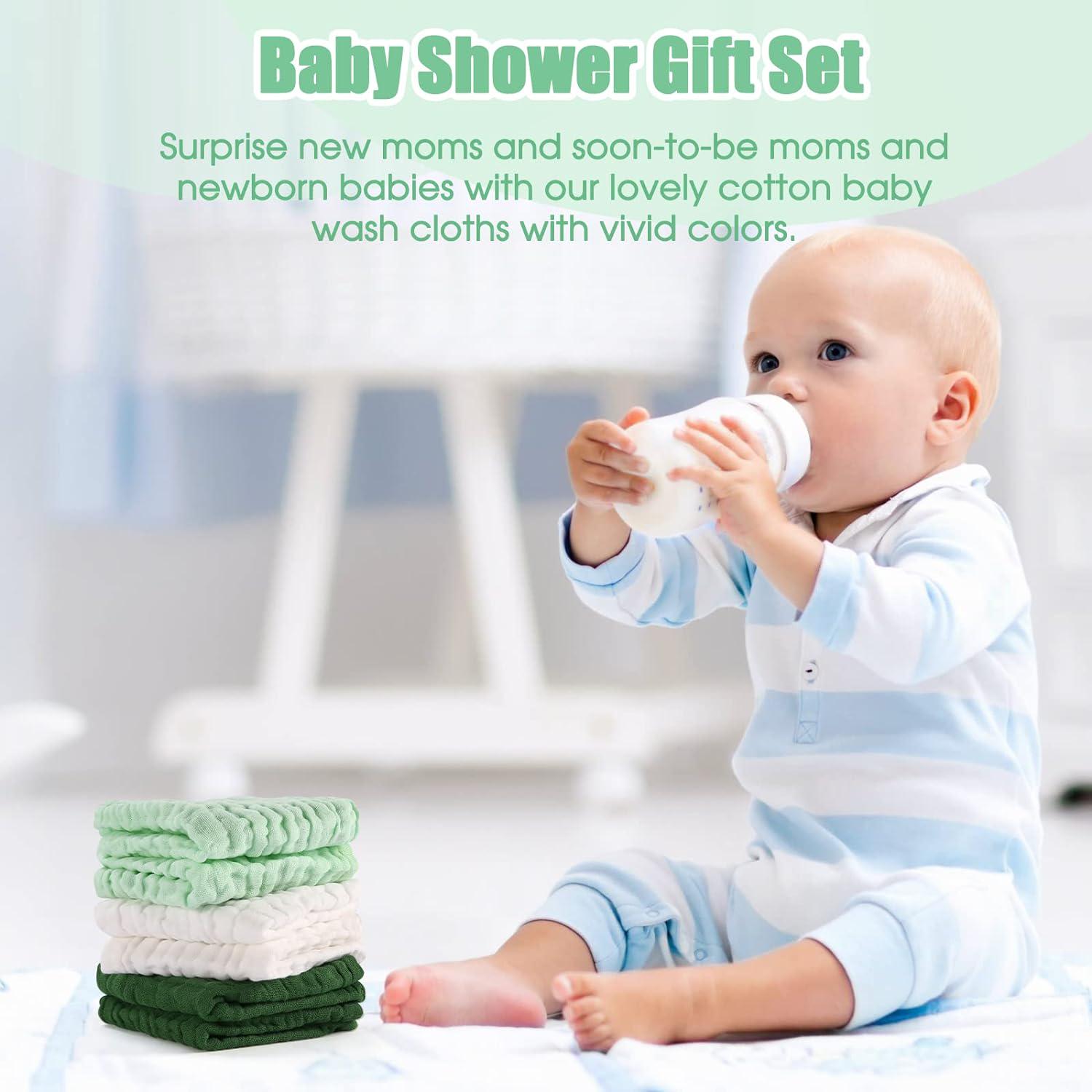 MUKIN Baby Washcloths - Soft Face Cloths For Newborn, Absorbent Bath Face Towels, Baby Wipes, Burp Cloths Or Face Towels, Baby Registry As Shower. Pack Of 6-12x12 Inches (Green),