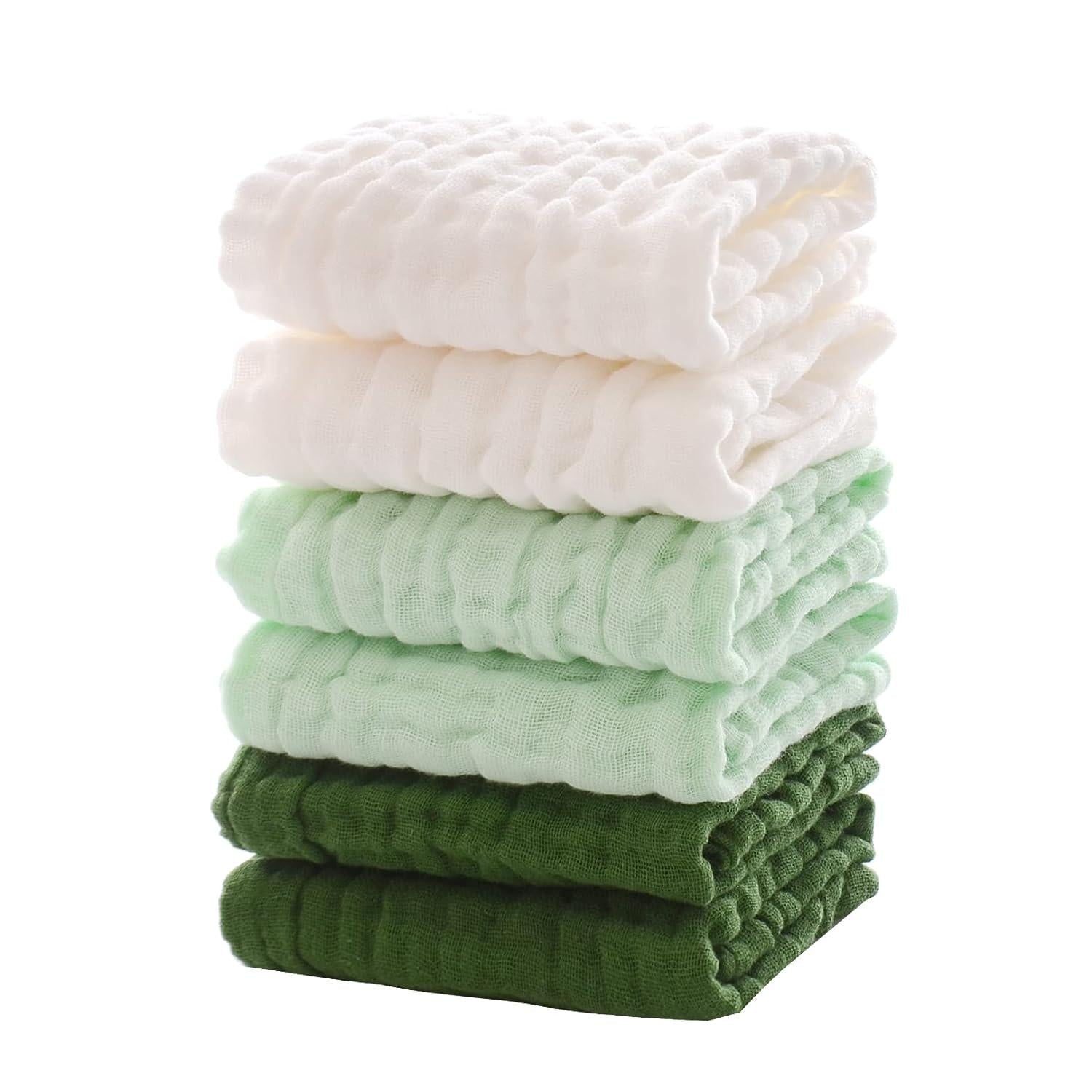 MUKIN Baby Washcloths - Soft Face Cloths For Newborn, Absorbent Bath Face Towels, Baby Wipes, Burp Cloths Or Face Towels, Baby Registry As Shower. Pack Of 6-12x12 Inches (Green),
